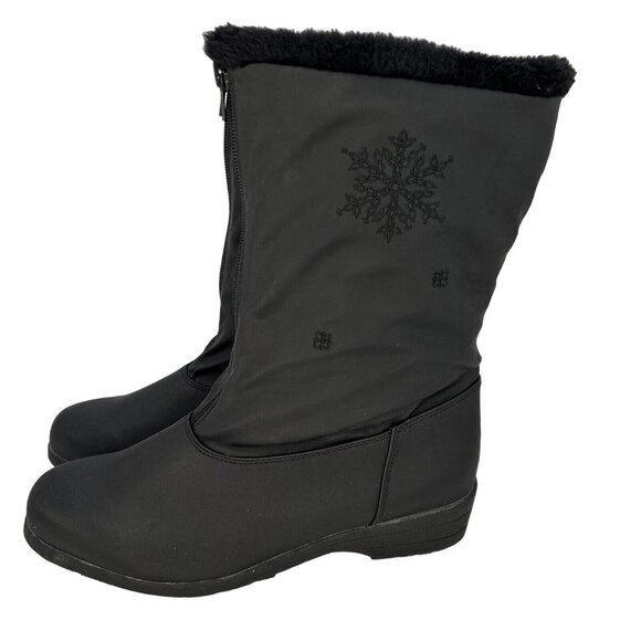 Judith Sport Faux Fur Lined Black Winter Snow Boots Womens 9M Snowflake Design - Picture 2 of 16